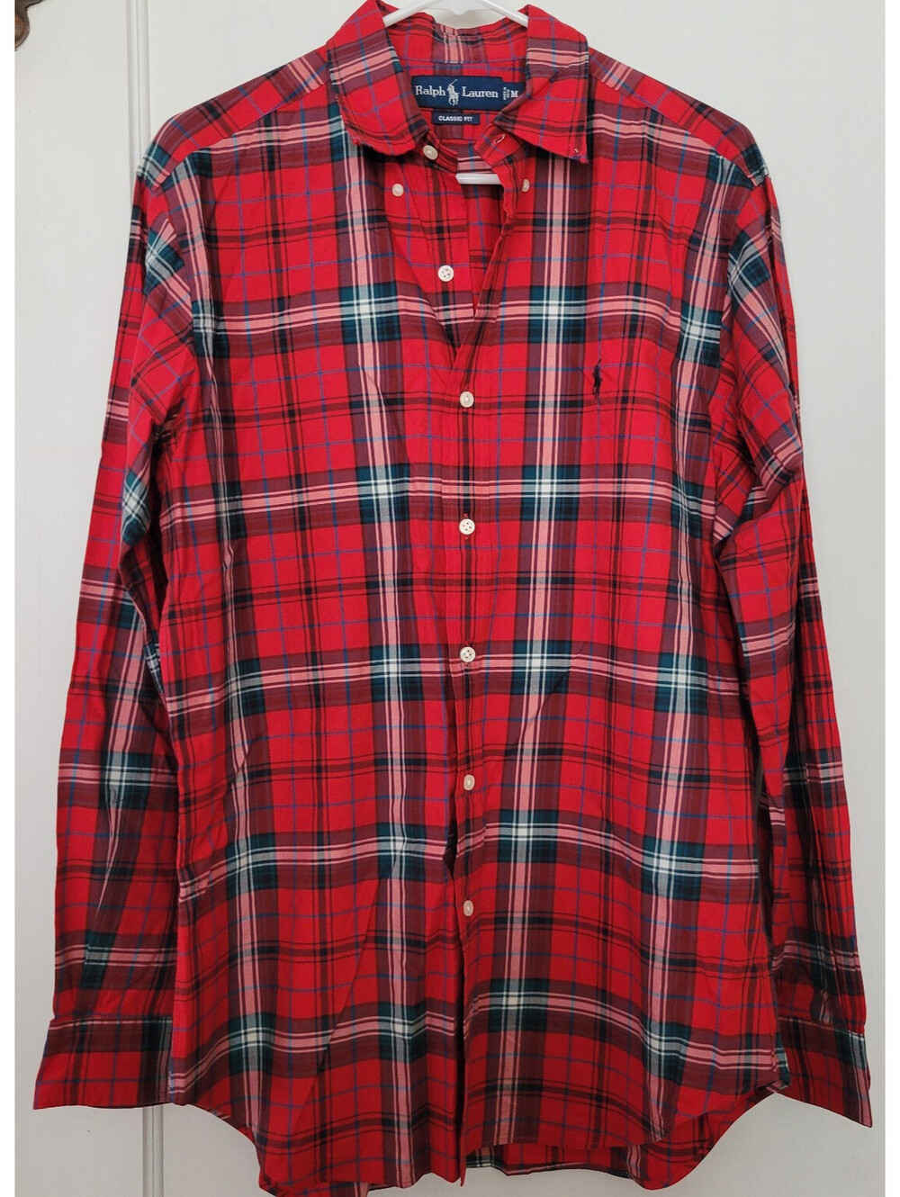 Ralph Lauren Shirt Mens Med Red Buffalo Plaid Classic Fit Button Up Americana